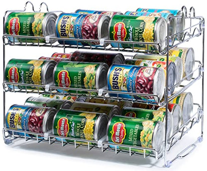 Che'mar Can Organizer for Pantry - Stackable Can Rack for 36 Cans, Canned Food Storage, Pantry Shelf, Kitchen Cabinet or Countertop. (Chrome) | for Pantry