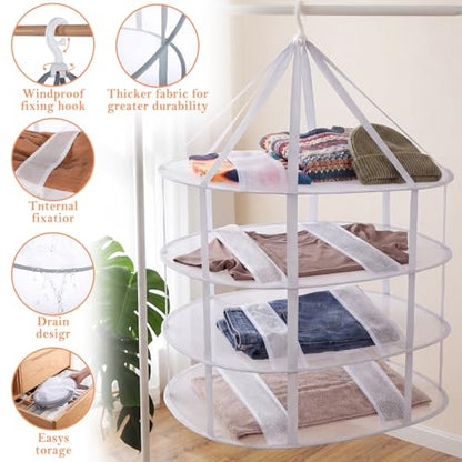 4-Tier Folding Sweater Drying Rack Mesh Clothes Hanging Foldable Sweater Dryer Portable Clothes Drying Rack for Flat Knitwear Laundry T-Shirt Swimsuit Delicates (1 Pack)