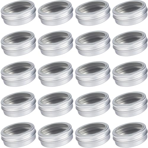 2 oz (60ml) Silver Aluminum Tins with Clear Lids and Labels, 24 Pack | Clear View Lid, Secure Packaging, Tight Screw Lids, Includes Blank Labels, 11 Color Options - color: Silver