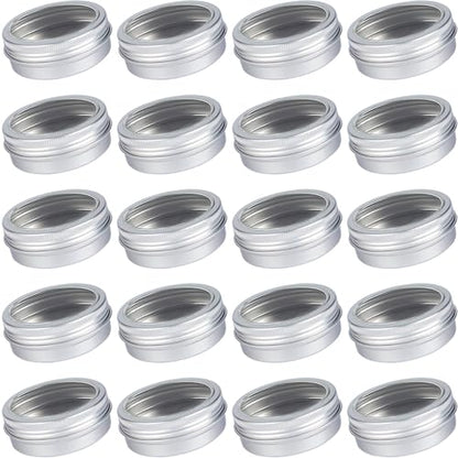 2 oz (60ml) Silver Aluminum Tins with Clear Lids and Labels, 24 Pack | Clear View Lid, Secure Packaging, Tight Screw Lids, Includes Blank Labels, 11 Color Options - color: Silver