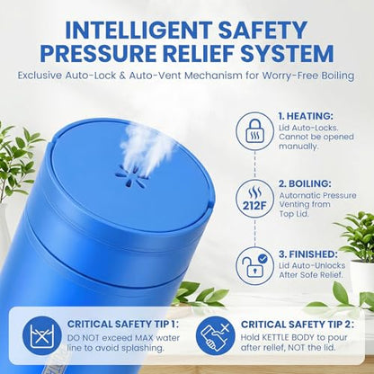 Travel Kettle,Portable Electric Kettle with Temperature Control, Brews Two Cups of Coffee, 316 Stainless Steel Inner Tank, Elegant Blue - color: bule