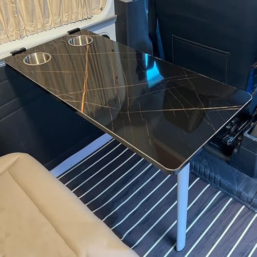 RV Folding Wall Table, Folding Camp Table with Reserve Sink Cup Detachable RV Table Folding Table for Small Space MPV Caravan Boat Yacht(Black) - color: Black