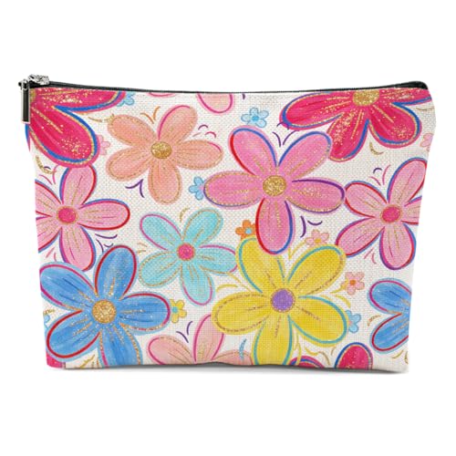 Colorful Flower Makeup Bag, Floral Cosmetic Bags Portable Travel Toiletry Organizer Bag Makeup Pouch, Sister Birthday Christmas Flower Lover Gifts for Women Mom Friend - color: Multicolor 0750