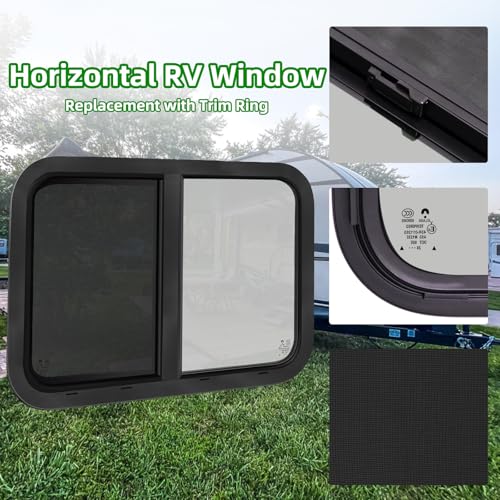 RV Window for Cargo Trailer,42" W x 22" H RV Window Replacement for Camper Travel Trailer Cargo Van,Horizontal Sliding with Trim Ring Fit 15/16" or 1-3/8" Thick Wall,Allow Error 1/16",DOT Approved - size: 42"W x 22"H