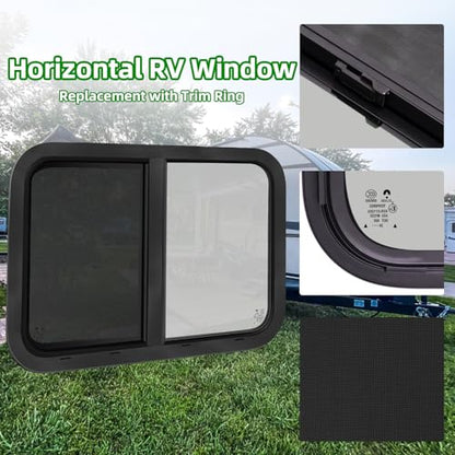 RV Window for Cargo Trailer,42" W x 22" H RV Window Replacement for Camper Travel Trailer Cargo Van,Horizontal Sliding with Trim Ring Fit 15/16" or 1-3/8" Thick Wall,Allow Error 1/16",DOT Approved - size: 42"W x 22"H