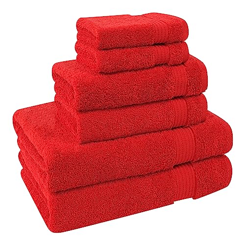 Cotton Paradise 100% Cotton Turkish Towel Set, Soft Absorbent Quick Dry, 6 Piece Towel Set, Red - color: Red