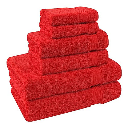 Cotton Paradise 100% Cotton Turkish Towel Set, Soft Absorbent Quick Dry, 6 Piece Towel Set, Red - color: Red