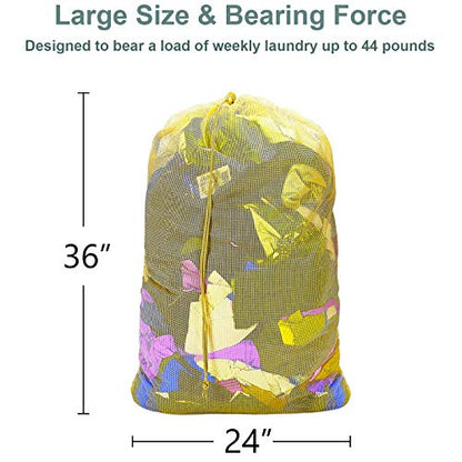 Mesh Laundry Bags, 24" x 36", Heavy Duty with Reinforced Handles, Foldable & Portable, Drawstring Closure, 3-Pack, Mixed Colors - color: White,Yellow,Green