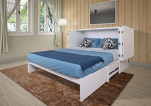 Daily Delight Murphy Cabinet Chest Bed with Charging Station & 6" Memory Foam Mattress, Queen (White) - color: White