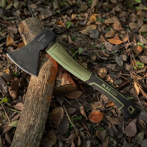 KSEIBI Hatchet with Sheath, Camping Axe for Splitting and Kindling Wood, Forged Steel Blade with Anti-Slip and Shock Reduction Handle Great Throwing Hatchets (Sausalito Green) - style: Sausalito Green