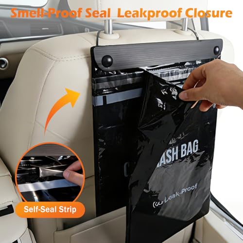 100 Count Recycled Disposable Car Trash Bags - 2.5 Gallon Heavy Duty Alternative to Bulky Car Trash Can & Car Garbage Can, Leakproof Smellproof Hanging & Stick-On Garbage Bag for Car, SUV, Truck - color: 100 Count(Black)