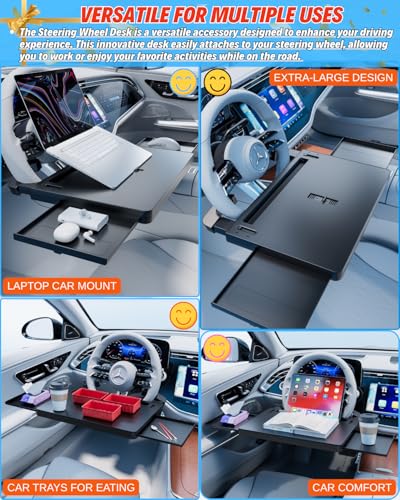 Portable Large Steering Wheel Tray Table for Car - Adjustable Laptop Holder Desk & Food Trays, Car Tray that Fits Over Steering Wheel Cover, Eating Food & Working, Driver Office Accessories - style: Car Laptop Desk