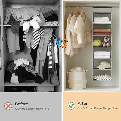 MAX Houser 6 Tier Shelf Hanging Closet Organizer, Closet Hanging Shelf with 2 Sturdy Hooks for Storage,2 Pack, Foldable (Light Grey) - color: Light Grey-2