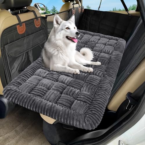 Dog Car Bed Mat, Non-Slip Backseat Extender Pet Blanket, Plaid Dog Bed for Trucks, Sedans & Large SUVs, Chew-Resistant Travel Pad for Dogs, Easy Clean & Scratch-Proof & Comfort（56"x28.7" Gray - color: Gray, size: For Truck//Large SUVs（56"x28.7")