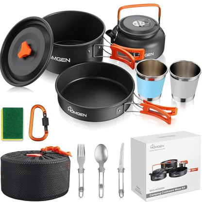 HOMGEN Portable Ultralight Anodized Aluminum Camping Cookware Set - Nesting Camping Pot and Pan-800ml Insulated Teapot-Carrying Bag-for Camping Hiking Picnic RV Trip - size: For 2 People