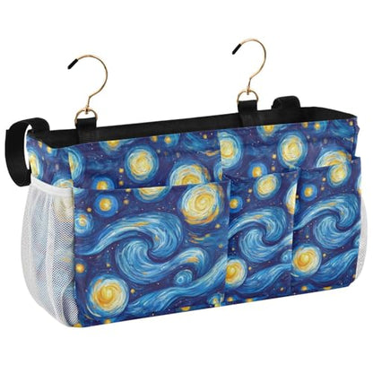 Bedside Caddy Hanging Storage Bag Van Gogh Style Starry Night Bedside Organizer Caddy for Bunk, Dorm Room, Hospital Beds - Place Magazines / Remotes / Keys