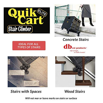 dbest products Quik Cart Elite Stair Climber Wheeled Rolling Crate Teacher Utility With seat Heavy Duty Collapsible Basket With Handle, Black - color: Black, style: Elite Stair Climber