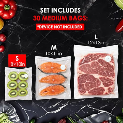 Reusable Vacuum Sealer Bags for Food – 30 Small (8 x 10 in) For Elxis Vacuum Sealer (Without Vacuum Sealer) - size: 30 -Small Bags (8x10 in)