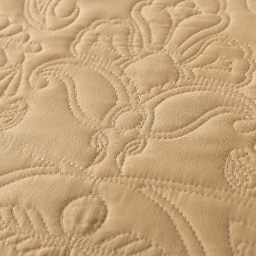 HoneiLife Queen Quilt Bedding Set - 3 Piece Microfiber Quilt Sets Lightweight Bedspreads Reversible Coverlets Retro Bed Cover Paisley Pattern Bedding Set All Season Quilts-Yellow - color: Dusty Yellow, size: Queen/Full-90"x96"