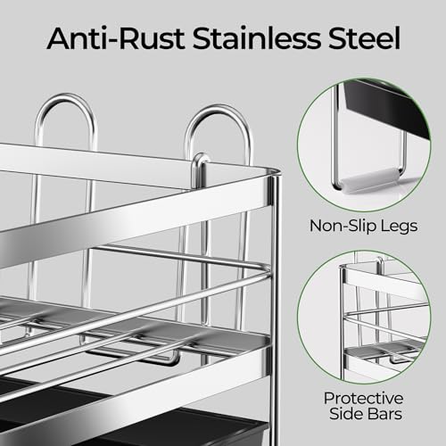 Large Dish Drying Rack, Expandable Dish Rack, Stainless Steel Anti-Rust Dish Racks for Kitchen Counter, Multifunctional Dish Drainer with Utensil Holder & Cup Holder, 13.4"-28.7" L x 11.8" W - color: Silver, size: 1 Tier