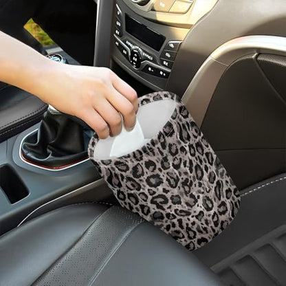 Renewold Leopard Gray Car Trash Can Bin Automotive Front Back Seat Garbage Cans Vehicle Trash Bag with Adjustable Button Straps Auto Waster Container Camping Hiking Beach Storage Bag Waterproof - color: Leopard Gray