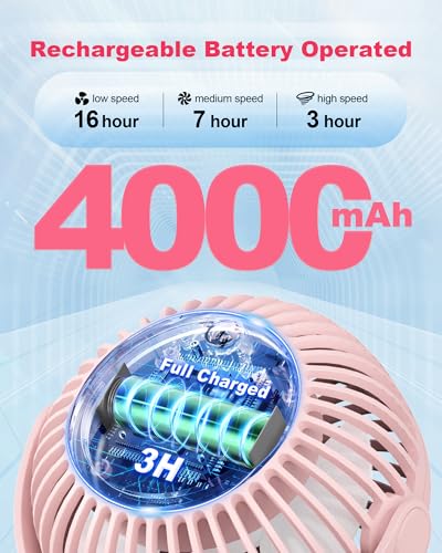 Coohea Stroller Fan Clip on for Baby, 4000mAh Rechargeable Battery Operated, Flexible Tripod, 3 Wind Speed, 360° Rotatable, Small Portable Fan for Car Seat Crib Backseat Beach Travel Camping, Pink - color: Pink