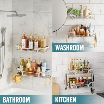 TAILI Shower Caddy Suction Cup 2 Pack, Heavy Duty Bathroom Basket, Bath Shelves for Inside,Stainless Steel Shower Holder for Bathroom Storage & Home Decor - style: 2 × Silver Basket