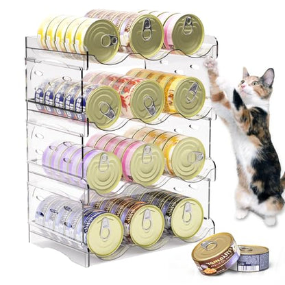 Flenpptly Cat Food Can Organizer, 4-Tier Cat Food Organizer, Transparent Can Organizer for Pantry, Canned Food Organizer Holds 60 (3oz) Cans, Pantry Can Organize (4-Tier) - size: 4-Tier