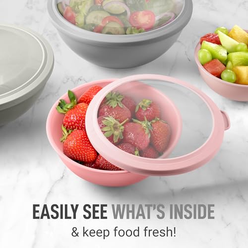 Zulay Kitchen 12 Piece Plastic Mixing Bowls with Lids Set - Colorful Mixing Bowl Set for Kitchen - Nesting Bowls with Lids Set - Microwave and Freezer Safe (Pink Ombre) - color: Pink