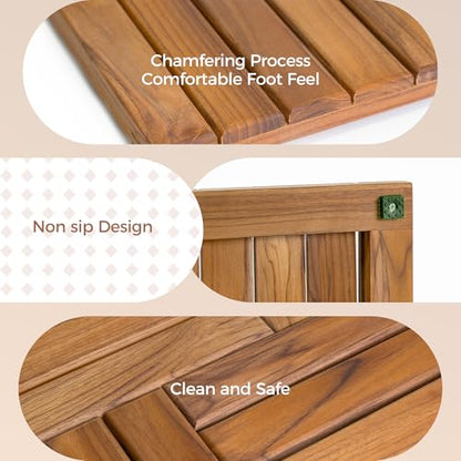 Utoplike Teak Wood Bath Mat, Extra Large Shower Mat for Bathroom, 40 x 20 inch Non Slip Wooden Floor Sturdy Mat for Inside Shower Luxury Spa Home or Outdoor - size: 40" x 20" (Rectangular)