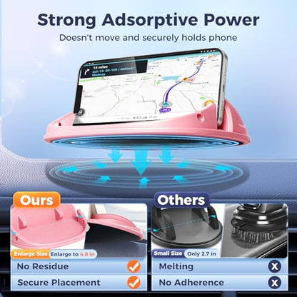 Loncaster Car Phone Holder, Car Phone Mount Silicone Car Pad Mat for Various Dashboards, Slip Free Phone Stand Compatible with iPhone, Samsung, Pink - color: Pink