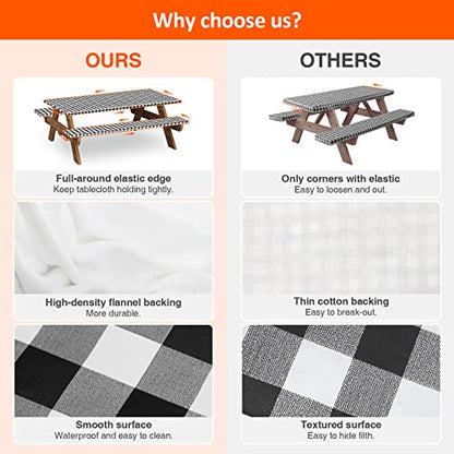 5ft Picnic Table and Bench Cover, Camping Essentials RV Gear, 60 in Waterproof Windproof Outdoor Elastic All Around Tablecloth, Fitted Rectangle Tables and Seats, Black-White Checkered - color: Black-white Checkered, size: 60"