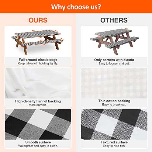 6ft Picnic Table and Bench Cover, Camping Essentials RV Gear, 72in Waterproof Windproof Outdoor Elastic All Around Tablecloth, Fitted Rectangle Tables and Seats, Red-White Checkered - color: Red-white Checkered, size: 72"