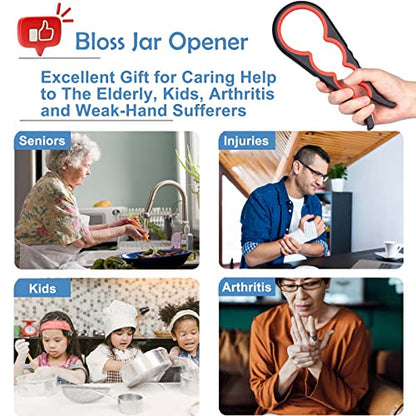 Bloss Jar Opener Bottle Opener Jar Gripper for Weak Hands, Seniors With Arthritis and Children, 4 in 1 Multi-Function Non Slip Colorful Can Opener Tool Get Lids Off Easily, Black Red - color: Black Red