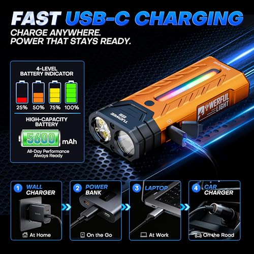 EDC Rechargeable Flashlight 3250 Lumens with RGB Light,55 Modes Multifunctional Flat Flashlight with Floodlight,Spotlight and Magnetic Base,Waterproof USB C Flashlight for Camping,Home,Emergencies - size: Orange
