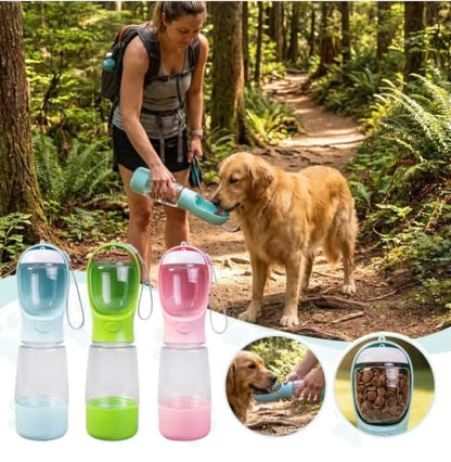 Portable Pet Water Bottle with Dispenser Bowl, 13.5 oz, Food-Grade Plastic, Manual Pressure Dispensing, Travel Water Bottle for Dogs and Cats (Green) - color: Green
