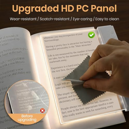Book Light, Rechargeable Clear LED Flat Reading Light for Reading in Bed at Night with 3 Colors & Timer, Dimmable Full Page Panel Plate Lamp, Bookish Gifts for Readers Kids Women Men (White) - color: White