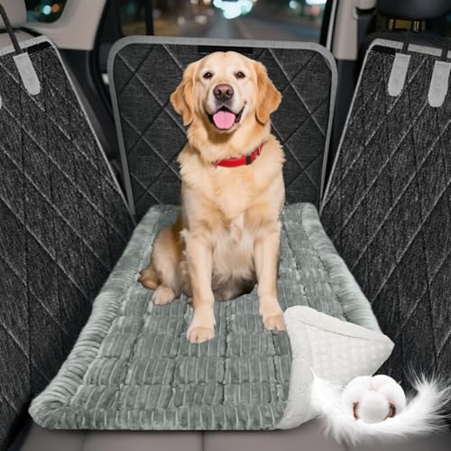 Thickened Dog Bed for Car Back Seat, Upgraded Bottom Non-Slip, Fits Hard Bottom car seat Cover for Dogs, Premium Dog Car Seat Cover - color: Light Gray