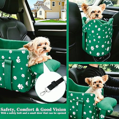 Center Console Dog Car Seat Safe Travel for Small Dogs Under 15 lbs Detachable Washable Pet Carrier with Storage Pockets & Safety Leash (Wilderness Green) - color: Wilderness Green