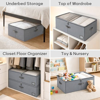 10" High Capacity Under Bed Storage Bins (2-Pack, Grey), Deep 600D Heavy Duty Oxford Fabric Storage Box for King Size Comforters, Pillows & Large Blankets - size: 10-Inch (2-PACK) - Deep