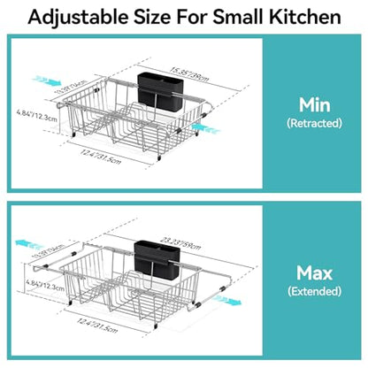 Urackify Dish Drying Rack in Sink, Stainless Steel Expandable Over the Sink Dish Rack with Utensil Holder & Cup Holder, Kitchen Drying Rack for Inside Sink, 15.35" x 11.02" x 4.84", Silver - color: Silver, size: Expandable - 15.35"~23.23“ x 11.02" x 4.84"
