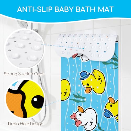 Baby Bath Mat for Tub, Non Slip Kids Bath Shower Mat, 40 X 16 Inch Large Bathtub Mat with Drain Holes and Suction Cups for Toddlers, Machine Washable and Waterproof (Duck) - color: Duck
