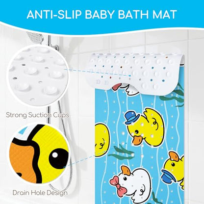 Baby Bath Mat for Tub, Non Slip Kids Bath Shower Mat, 40 X 16 Inch Large Bathtub Mat with Drain Holes and Suction Cups for Toddlers, Machine Washable and Waterproof (Duck) - color: Duck