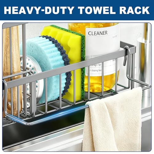 Sponge Holder for Kitchen Sink, Kitchen Sink Caddy, Kitchen Sink Sponge Holder, Dish Sponge Holder, Kitchen Sink Organizer for Sponge, Dish Brush, Scrubber(9.65" x 3.74" x 6.3", Gray) - color: Gray