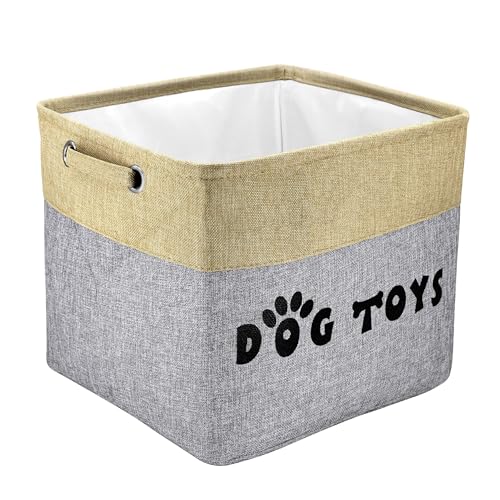 PET ARTIST Dog Toy Basket, Collapsible Dog Toy Bin Box with Comfortable Handles, Large Pet Toy Storage Basket Organizer for Accessories, Toys,Coat & Clothing,Blanket Leash (Gray, L:15"x13"x12") - color: Gray, size: L:15"x13"x12"