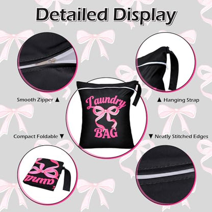 2 Pcs Large Travel Laundry Bags Waterproof Wet Dry Bag, Washable Dirty Clothes Bags for Travel，Drawstring, Bathing Suit, Workout, Gym Clothes Laundry, Swimming Pool & College Dorm, Black Bow - color: Black Bow