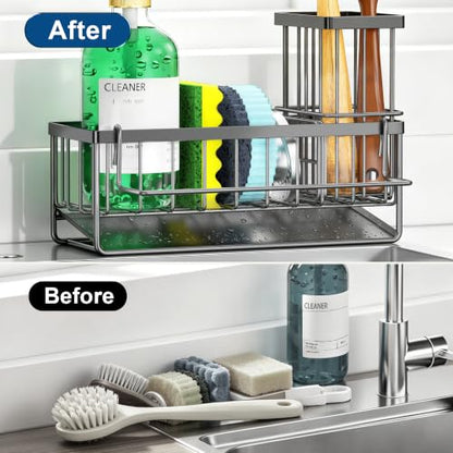 Sponge Holder for Kitchen Sink, Kitchen Sink Caddy, Kitchen Sink Sponge Holder, Dish Sponge Holder, Kitchen Sink Organizer for Sponge, Dish Brush, Scrubber(9.65" x 3.74" x 6.3", Dark gray) - color: Dark Gray