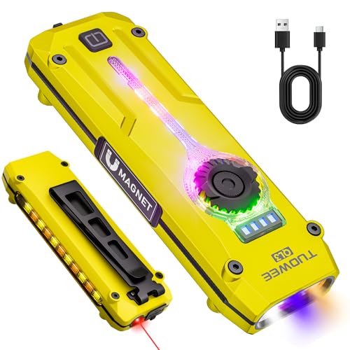 UV Flat EDC Flashlight Rechargeable 1800 High Lumens Pocket Light with RGB,Magnetic Base Small Flashlights with Dual Switch,Stepless Dimming,USB-C Waterproof Work Flash Light for Work,Home,Emergencies - color: Yellow, size: Large