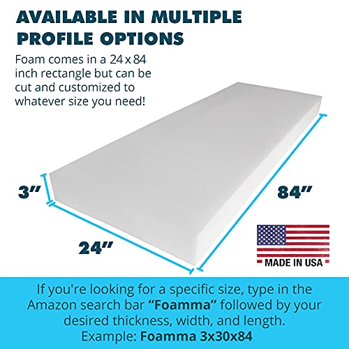 Foamma 3" x 24" x 84" High Density Upholstery Foam Padding for Cushions and Seat Repair, Thick-Custom Pillow, Chair and Couch Cushion Replacement Foam, Craft Upholstery Supplies - color: High Density, size: 3" x 24" x 84"