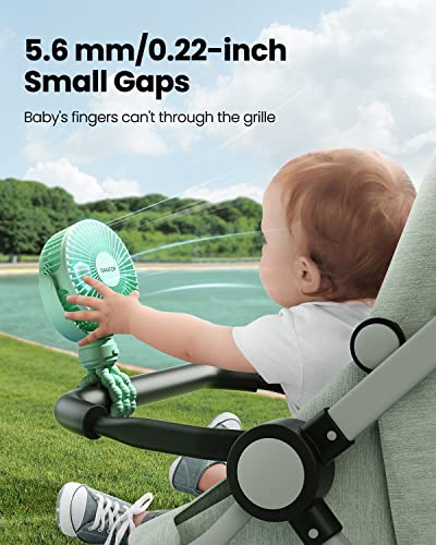 Gaiatop Mini Portable Stroller Fan, Battery Operated Small Clip on, Detachable 3 Speed Rechargeable, 360° Rotate Flexible Tripod Better Cooling for Car Seat Crib Treadmill Travel Green - color: green